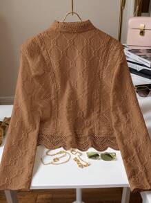 Franclia Women's Lace Trim French Collar Button Front Long Sleeve Blouse Women Shirt Lace Shirtwhite Young Girls Blouses Fall Cloth For Women - Brown - View 2