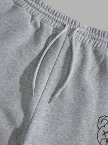 RueChic Men Cottonline Bear Printed Drawstring Regular Sweatpants - Grey - View 5