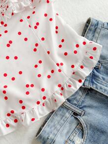 SHEIN Unity Áo hai dây in chấm bi thanh lịch - Đỏ và trắng - Xem 3