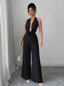 Calvaya Women's Simple Tie-Back Spaghetti Strap Slim Fit Casual Jumpsuit