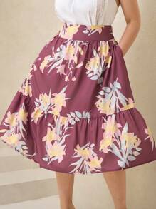 SHEIN Clasi Plus Size Elegant Printed A-Line Skirt, Casual And Fashionable For Everyday Wear,Vacation Woman,Summer For Women,Concert Women,Festival For Women,Country Women,Linen,Beach For Woman,Beach Vacation,Vacation Woman,Summer For Women,Business Casual Woman, ,Office Wear Women,Spring For Women,Festival ,Old Money, Elegant Woman