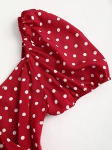 Sweetra French Style New Summer Vintage Sweet & Cute Red Polka Dot Print Puff Sleeves Bowknot Blouse For Ladies