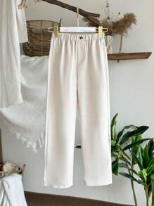 Vintaside Kids Big Kids' Fashionable And Versatile Casual Straight-Leg Pants, Suitable For Home Vacation, Gathering With Friends, And Leisure, Providing A Comfortable And Relaxed Look With Simple Design To Maintain Comfort And Fashion - Apricot - View 3