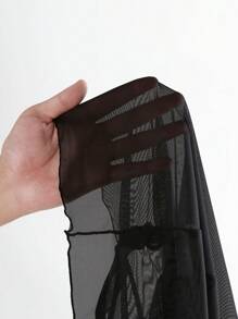 Swim Vcay Springbreak 女士纯色系带性感比基尼套装，搭配字母印花薄纱罩衫，适合夏季海滩度假 - 藍色 - 查看 5