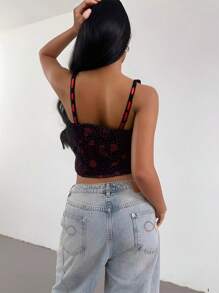 SHEIN SXY Camiseta negra sexy con estampado de corazones para el Día de San Valentín