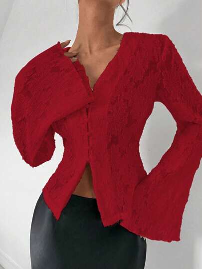 Almamuse Women's Long Sleeve Simple Casual Fashionable Romantic Sexy Lace Blouse Fall Cloth For Women