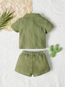 SHEIN 2pcs Newborn Baby Boy/Girl Casual Vacation Shirt And Shorts Set