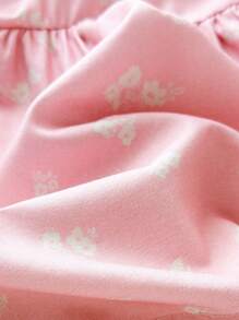 Cozy Pixies Đầm bé gái in hoa màu tương phản cổ bèo nhún tay bồng nhún eo - Hồng - Xem 4