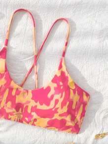 Swim Lushoire 2pcs Springbreak Summer New Spaghetti Strap Criss-Cross Tie Random Print Bohemian Women Bikini Set