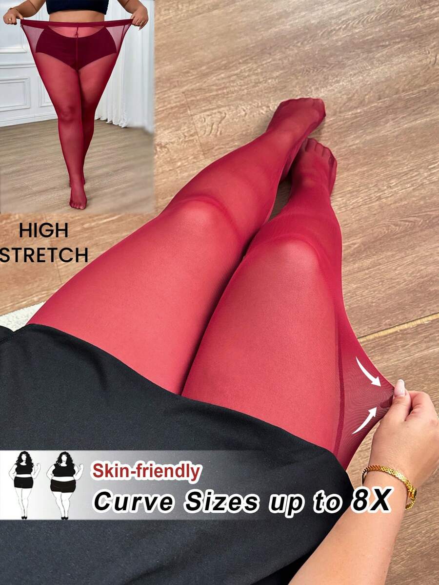 SHEIN CURVE+ Leggings de malla transparente para mujer de talla grande - Burdeos - Ver 1