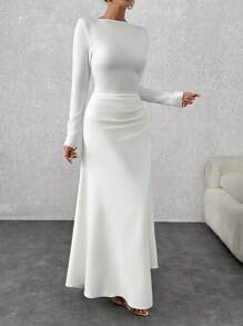 EURMUSE Pastel Blue Sleeve Detailed Blue Dress - White - View 3