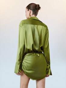 SHEIN LUNE Vestido Mini Elegante de Cetim para Uso Diário das Mulheres - Verde - Visão 2