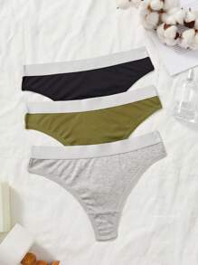 3pcs/Set Women Minimalist Casual Sexy Comfortable Thong Panty - Multicolor - View 1