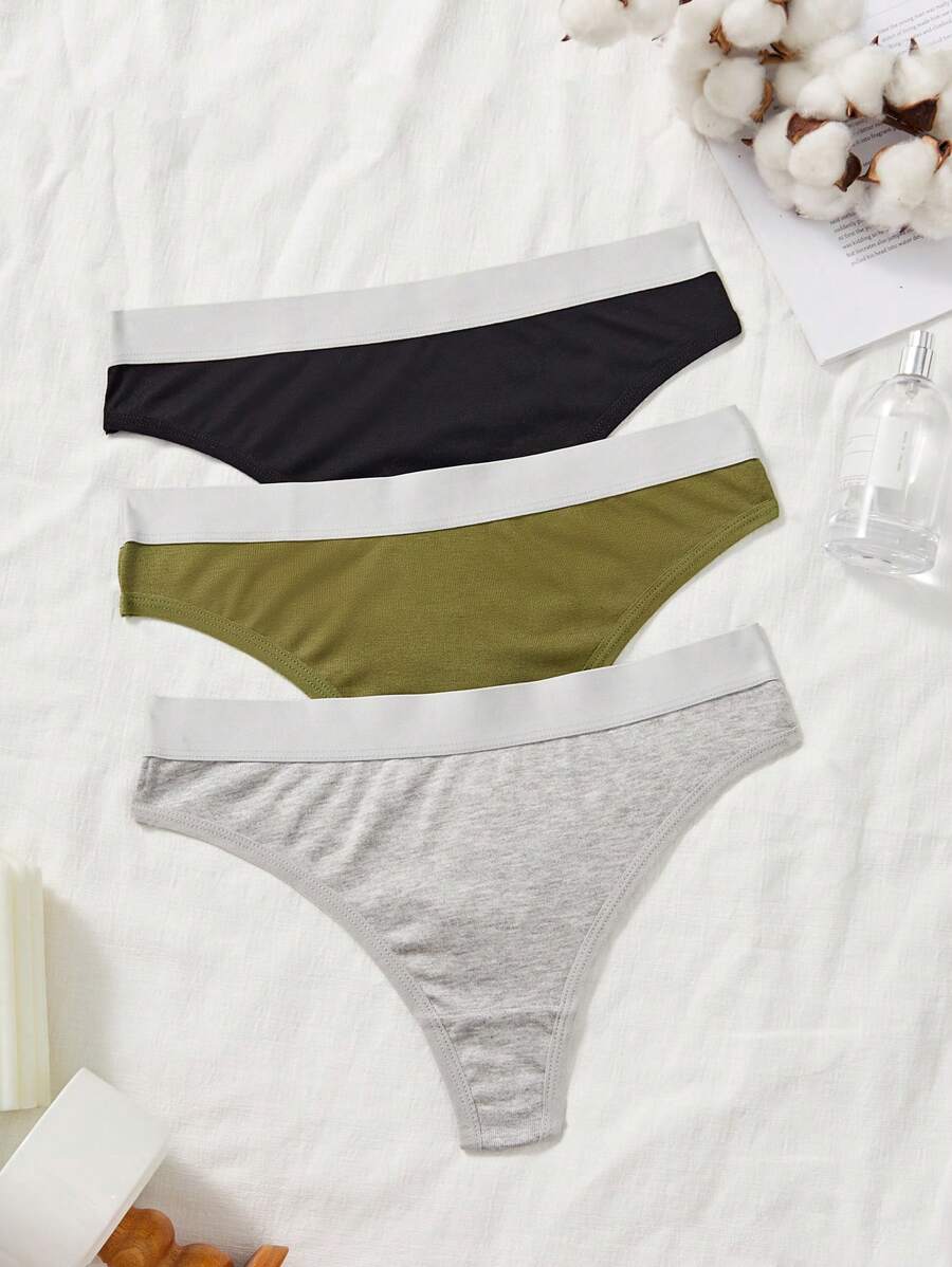 3pcs/Set Women Minimalist Casual Sexy Comfortable Thong Panty - Multicolor - View 1