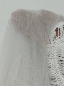 Swim Vcay 女士沙滩装夏季服装，编织镂空钩针比基尼罩衫纯色节日波西米亚风沙滩裙 - 白色 - 查看 6