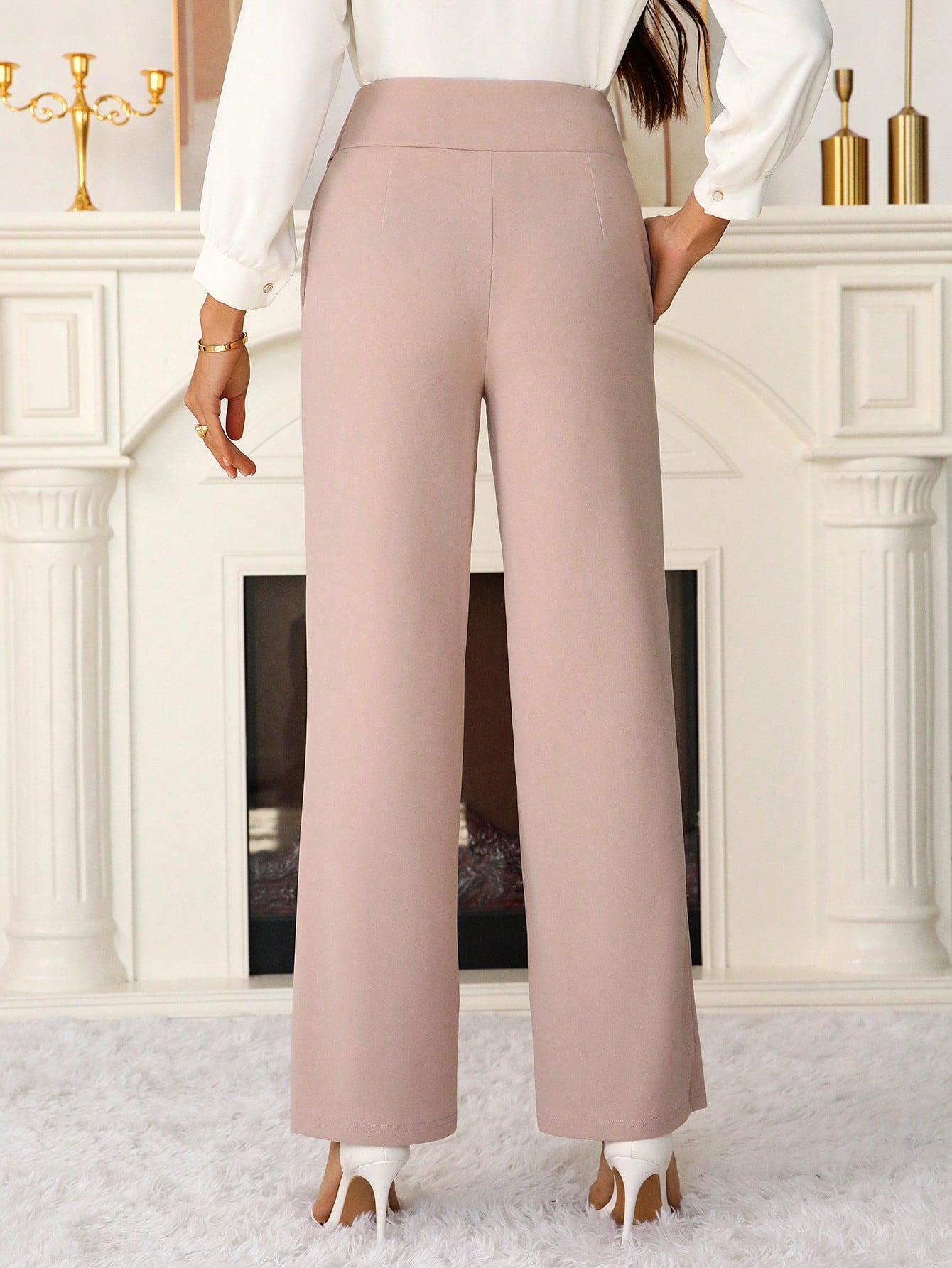 Modelyn بنطلون نسائي ذو لون واحد، ذو خصر عالي، مصم...