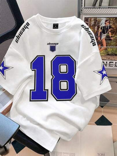 Manfinity Campus Court Camiseta de manga corta holgada para hombres con estampado digital