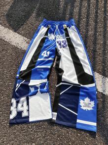 Manfinity EMRG Men's Digit Print Drawstring Waist Wide Leg Loose Casual Sweatpants - Multicolor - View 3