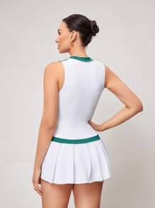 Activina Vestido deportivo corto sin mangas con empalme en contraste para mujer - Blanco - Ver 2