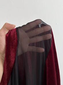 Franclia Plus Size Women Solid Color Stand Collar Mesh Short Sleeve Simple Shift Dress, Wine Red - Burgundy - View 8