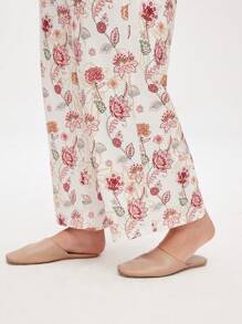 LUVLETTE Conjunto de ropa de dormir para mujer con top de cuello de barco de algodón suave color rosa y pantalones estampados con flores, pantalones con bolsillos. Ropa de salir como ropa interior y conjuntos de salón.