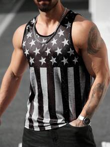 Manfinity LEGND Plus Size Men's Colorblock Striped Star Print Tank Top - Black - View 4