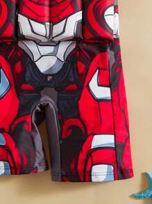 SHEIN Young Boys Cute Cartoon Superhero Print Pattern Buoyancy One-Piece Swimsuit Suitable For Beach Swimming, Surfing, Vacation In Spring And Summer - Multicolor - View 7