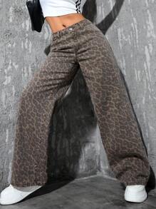 SHEIN PETITE 女士休闲牛仔裤，时尚简约，适合日常穿着 - 棕色 - 查看 4