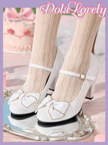 Dola Lovely Women's Black & White Mary Jane Pumps With Classic Vintage Lolita Lace Design