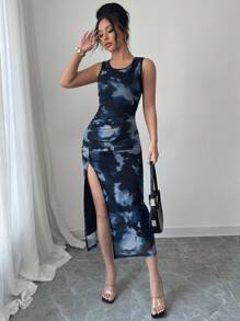Elenzga Summer New Tie-Dye Tie Dye Mesh Slit Bodycon Dress - Multicolor - View 5