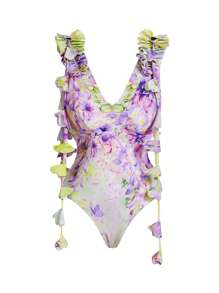 Swim Oasis Bộ đồ bơi liền thân họa tiết hoa lãng mạn dành cho nữ, tua rua màu chuyển tiếp và váy, cho kỳ nghỉ hè ở bãi biển - Nhiều màu - Xem 9