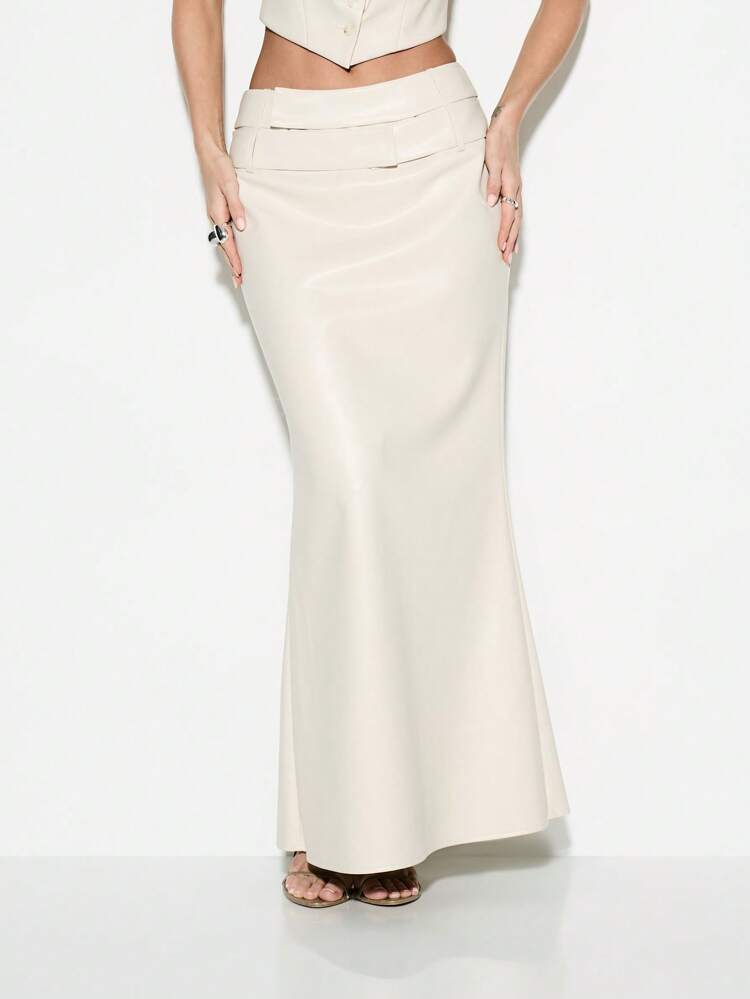 KIZN Elegant High Waist Pencil Maxi Skirt With Layered Waistband