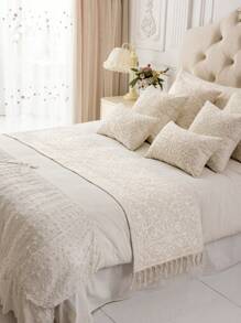 1pc Delicate Embroidery Crafted Double Layer Bed Flag, Tassel Decor, 45cm Wide,Fall Decor,Autumn Decor,Room Decor