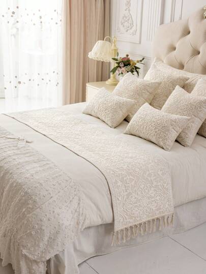 1 st. Delikat broderat dubbelskiktat sängflagga, tofsdekor, 45 cm bred, höstdekor, höstdekor, rumsdekor