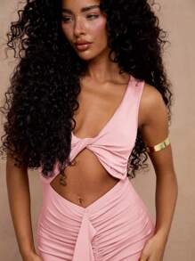 MUSERA Slinky Cut Out Ruched Drape Maxi Holiday Party Dress Elegant Spring Summer Vacation Prom - Pink - View 5