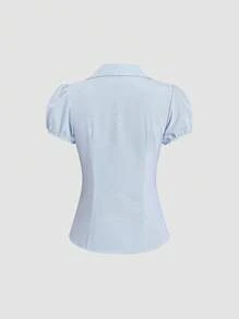 Sweetra Camisa de mujer de manga corta con cuello en V ajustada y de rayas, estilo vintage americano