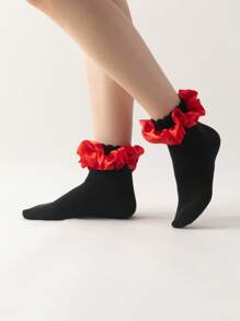 ROMWE Kawaii Women's Color Block Splice Simple Mid-Calf Socks, Casual Daily Wear - Multicolor - View 1