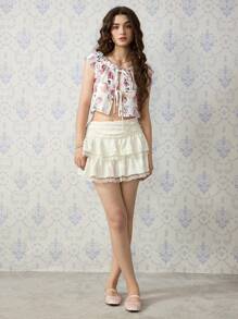 SHEIN MOD Blusa romântica com estampa floral feminina, roupa de show feminina, estilo old money feminino, roupas rave, roupas de praia para mulher, tops de verão - Multicolorido - Ver 3