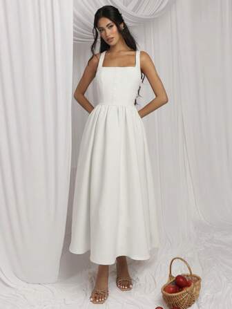 COSMINA Vestido Elegante Branco Sem Mangas para Mulheres, Adequado para Férias na Primavera/Verão