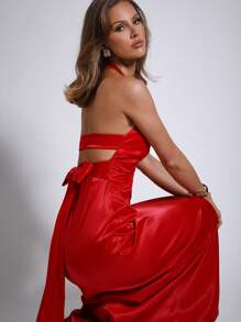 COSMINA 优雅派对/情人节女士红色镂空露背连衣裙，春夏 - 紅色 - 查看 5