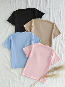 SHEIN Young Girl Casual Simple Solid Short Sleeve T-Shirt, Cute Top
