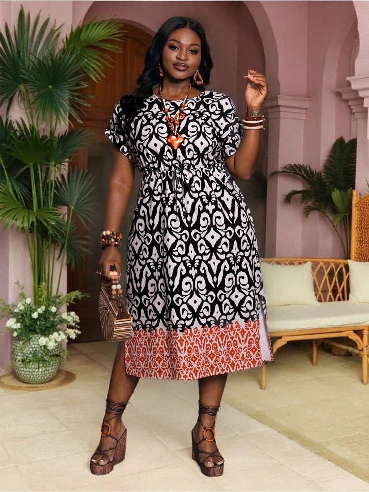 大型 NEW ETHNIC Seidea Print Design Slaydiva Women Plus White Eyelet Embroidery Dress,Bubble Sleeves