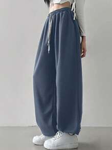 DAZY 女式抽绳腰部宽松休闲慢跑运动裤，女式慢跑裤 - 水鴨藍 - 查看 3