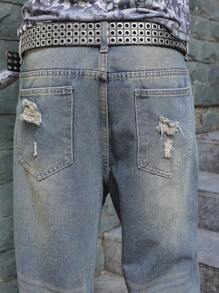 Manfinity EMRG Men's Casual Loose Fit Ripped Pocket Detail Wide Leg Jeans - Medium Wash - View 8