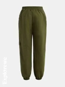 SHEIN Tween-Jungen 2-teiliges Set mit lässigem, schlichtem Alltagsoutfit, kurzärmliges T-Shirt und Hose - Armeegrün - Übersicht 7