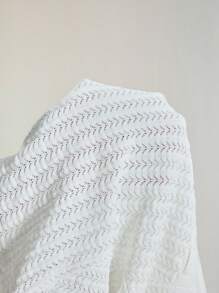 Aveloria Women's Minimalist Fresh Distinct Square Neck Design White Lace Knit Short Sleeve Blouse, Spring/Summer - White - View 8