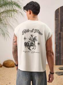 Manfinity VCAY Unisex Casual Knit Letter Print Loose Fit Sleeveless Tank Top, Suitable For Everyday Wear - Apricot - View 7