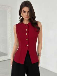 Firerie 女士优雅心形金属装饰春夏薄款夹克 - 酒紅色 - 查看 4