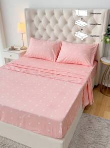 4 Stück 100% Polyester Blumen Bettwäsche Set (2 Kissenbezüge + 1 Flachbettlaken + 1 Spannbettlaken), modernes Polyester Bettwäsche Set für alle Jahreszeiten
