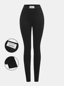 SHEIN Girlism Teen Girl Grey Jogger Pants, Casual For Spring/Summer High Waist Black Leggings With Letter Jacquard, Elastic, Lightweight, Comfortable Fabric, Basic Leggings, Yoga Pants, Can Be Worn Inside Or Outside, Collegiate Style - Black - View 1